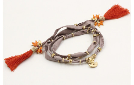 Pulsera de seda natural gris con rueda estriada, c