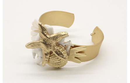 Pulsera rigida ancha con estrella y coral en oro m