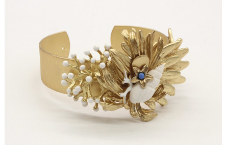 Pulsera rigida ancha con escamas, nenufar en oro m