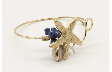 Pulsera rigiada dos aros con estrella en oro mate 
