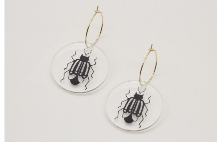 Pendientes aro dorado brillo con disco metacrilato