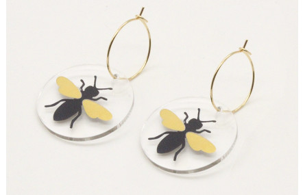 Pendientes aro dorado brillo con disco metacrilato