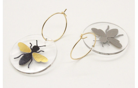 Pendientes aro dorado brillo con disco metacrilato