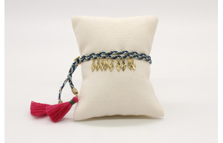 Pulsera trenza macrame azules con rombos en oro y 