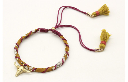 Pulsera rigida forrada con liberty mostaza e hilo 