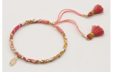 Pulsera rigida forrada con liberty hojas verdes y 