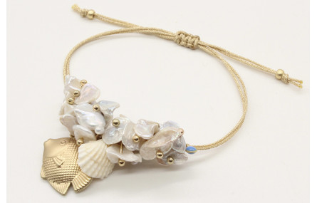 Pulsera cordon macrame oro palido con chips de mad