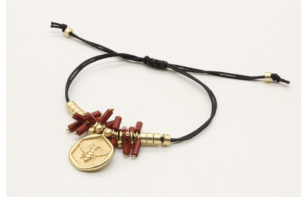 Pulsera hilo macrame nego con tubos marrones, colg