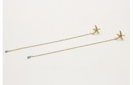 Pendientes perno estrella oro mate con cadena boli