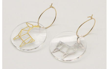 Pendientes aro oro brillo con disco metacrilato al