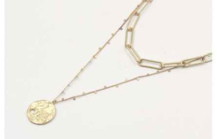 Collar cadena eslabón grande y cadena de chapitas