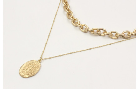 Collar cadena eslabón y cadena de microbola en oro