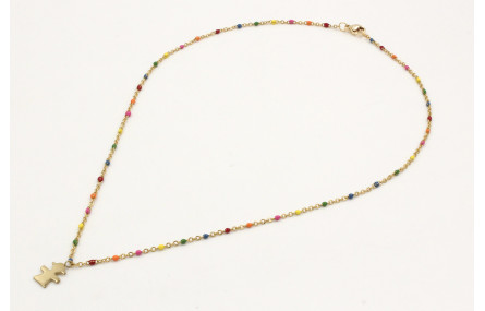 Collar cadena de acero inoxidable de bolitas esmal