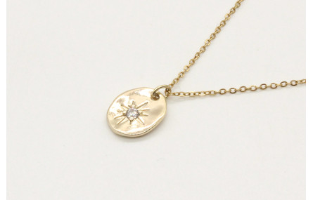 Solitario cadena eslabón pequeño oro brillo con co