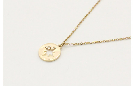 Solitario cadena eslabón pequeño oro brillo con co