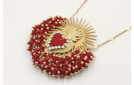 Collar sagrado corazón con corazón de miyuki rojo 