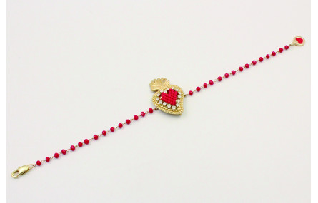 Pulsera cadena facetadas rojas con sagrado corazón