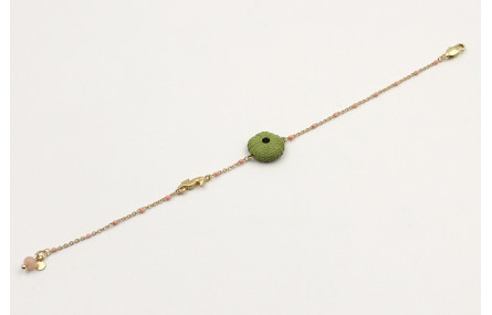 Pulsera cadena bola esmaltada verde con caracol de