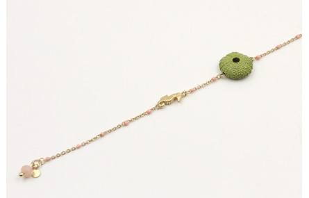 Pulsera cadena bola esmaltada verde con caracol de