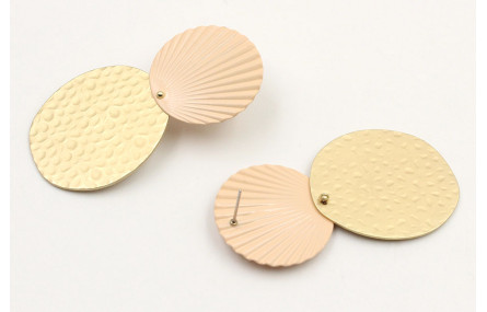Pendientes perno disco ondulado esmaltado salmón y