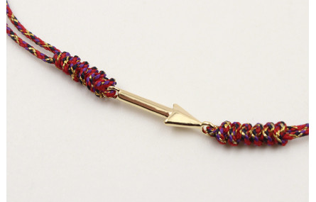 Pulsera nudo serpiente rojo vivo y oro con flecha 