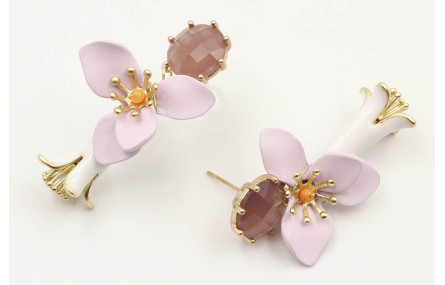 Pendientes perno cristal morado opal, flor esmalta