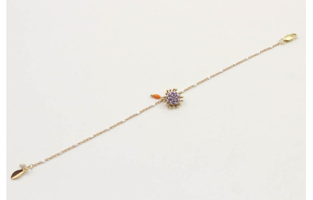 Pulsera cadena bola esmaltada blanca con flor lila