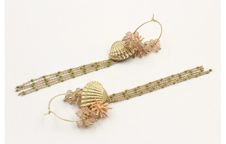 Pendientes aro oro mate con facetadas rositas, alm