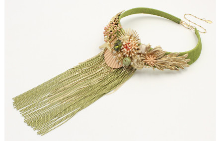 Collar rigido forrado hilo verde oliva con escamas