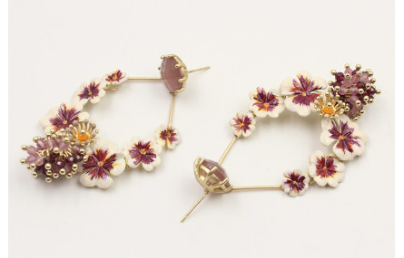 Pendientes perno brillo morado opal, trio flores b