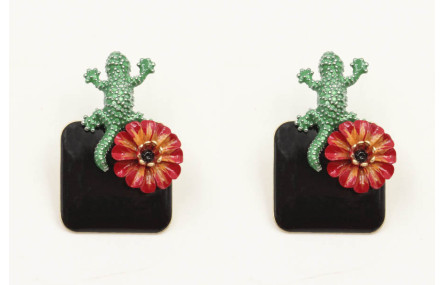 Pendientes perno lagarto verde con cuadrado esmalt