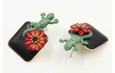 Pendientes perno lagarto verde con cuadrado esmalt