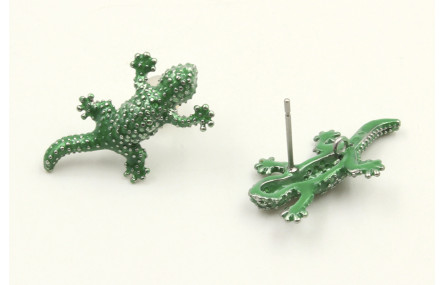 Pendientes lagarto esmaltado verde. Largo 2cm.