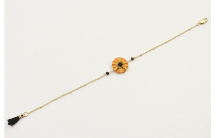 Pulsera cadena microbola oro amte con flor esmalta