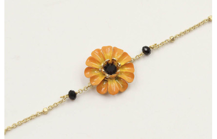 Pulsera cadena microbola oro amte con flor esmalta