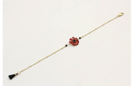Pulsera cadena microbola oro amte con flor esmalta