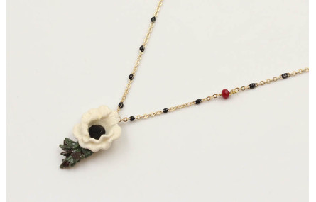 Collar cadena eslabón y microbola esmaltda negra c