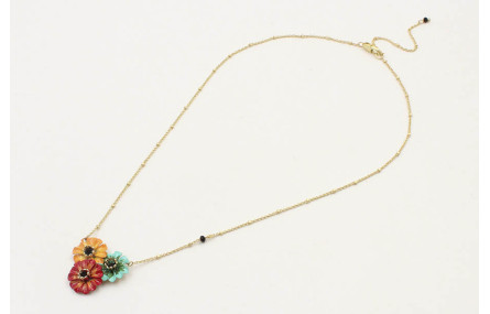 Collar cadena microbolas oro mate con trio flores 