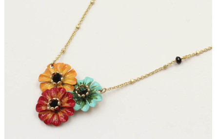Collar cadena microbolas oro mate con trio flores 