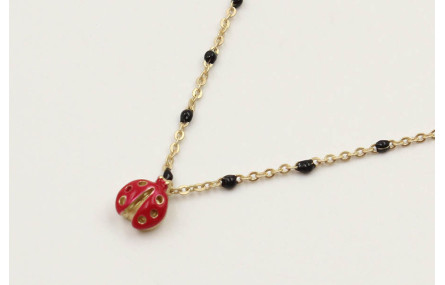 Collar cadena eslabón y microbola negra con colgan