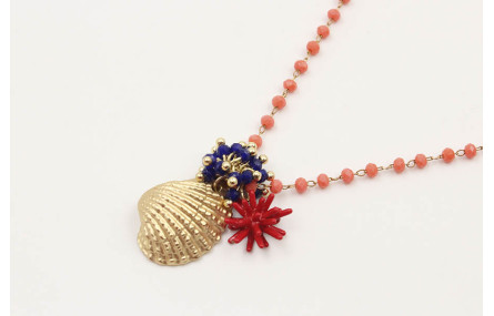 Collar cadena facetadas coral con colgante de alme