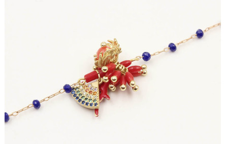 Pulsera cadena facetadas azulonas con coralitos ro