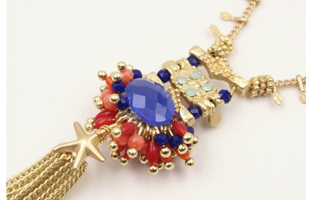 Collar cadena cerillas oro mate con piezas dobles,