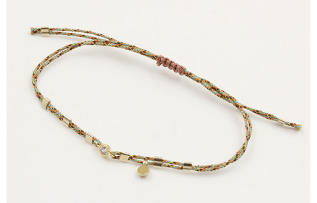 Pulsera macrame rosa,azul y oro con nudo en color 