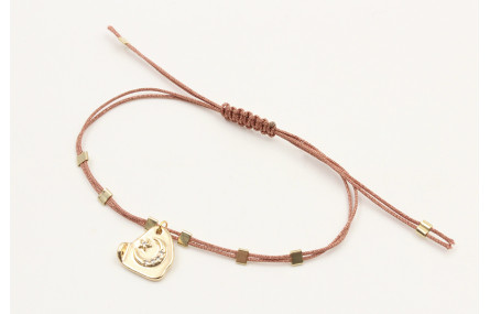 Pulsera hilo macrame oro rosa con tubitos aplatado