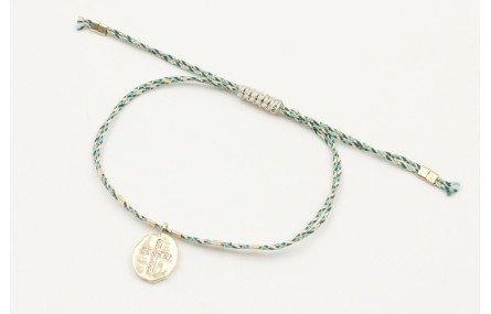 Pulsera macrame azul,gris y oro con nudo macrame p