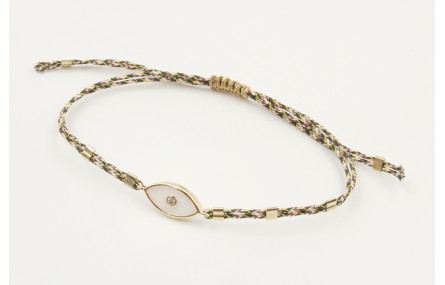 Pulsera macrame marrón, rosa y oro con nudo macram