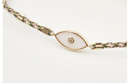 Pulsera macrame marrón, rosa y oro con nudo macram