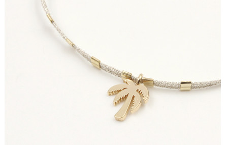 Pulsera hilo microdrusa plateado con colgante palm