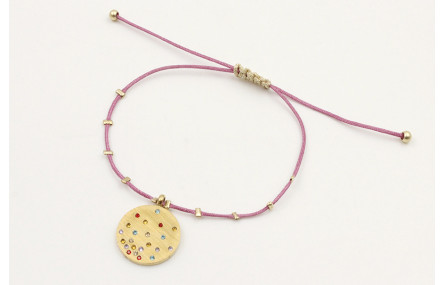 Pulsera hilo macrame malva con bolas aplastadas y 